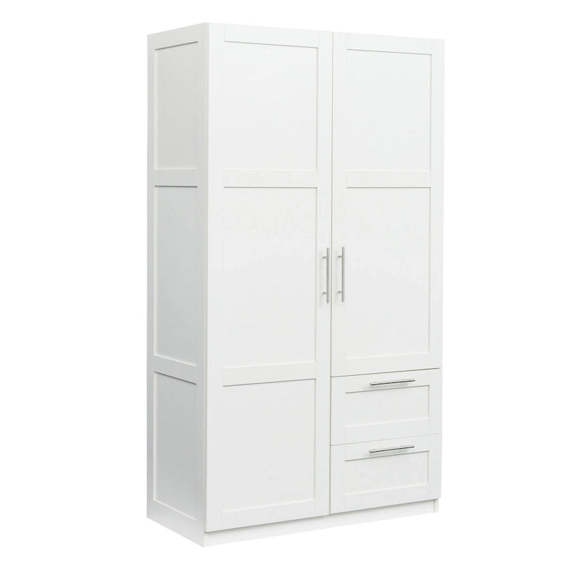 Armadio a muro noce / bianco / rovere con 2 ante, 2 cassetti e 5 vani a giorno