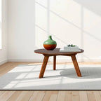 Tavolino da Caffè Rotondo Naturale in Legno di Acacia, Stile Moderno di Metà Secolo