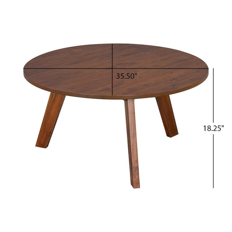Tavolino da Caffè Rotondo Naturale in Legno di Acacia, Stile Moderno di Metà Secolo