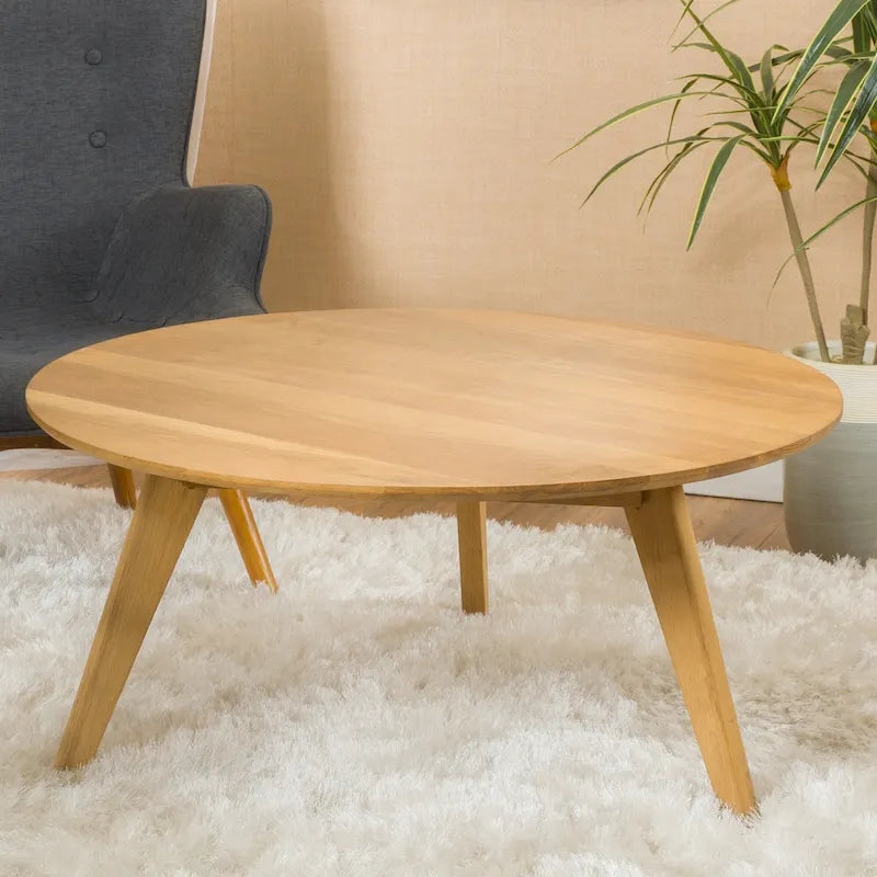 Tavolino da Caffè Rotondo Naturale in Legno di Acacia, Stile Moderno di Metà Secolo