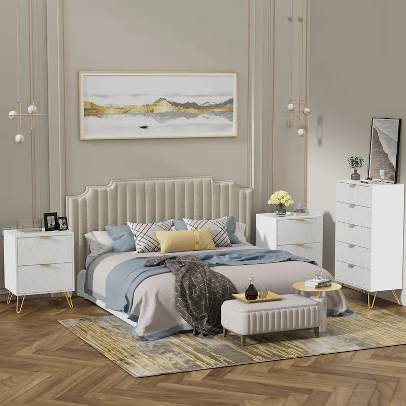 Comò a 5 cassetti, Nero/Bianco, Singolo