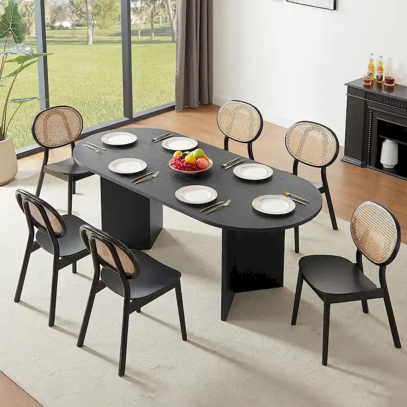 Tavolo da pranzo ovale nero, piano in MDF, 4-6 posti a sedere