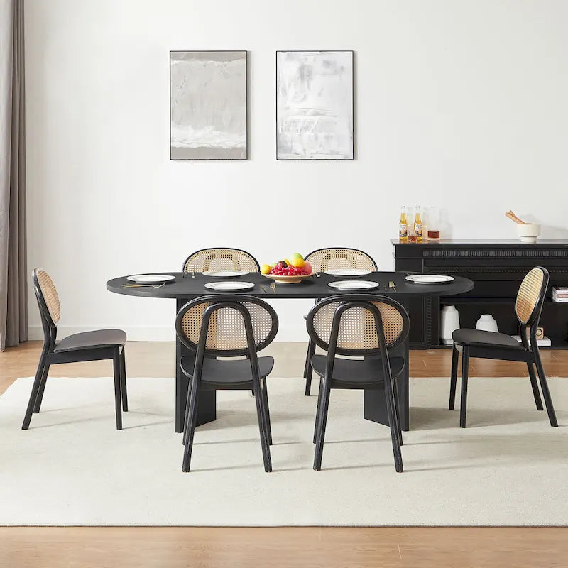 Tavolo da pranzo ovale nero, piano in MDF, 4-6 posti a sedere