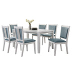 Set da pranzo rettangolare bianco a 7 posti con dettaglio a striscia di diamanti di cristallo (1 tavolo + 6 sedie)