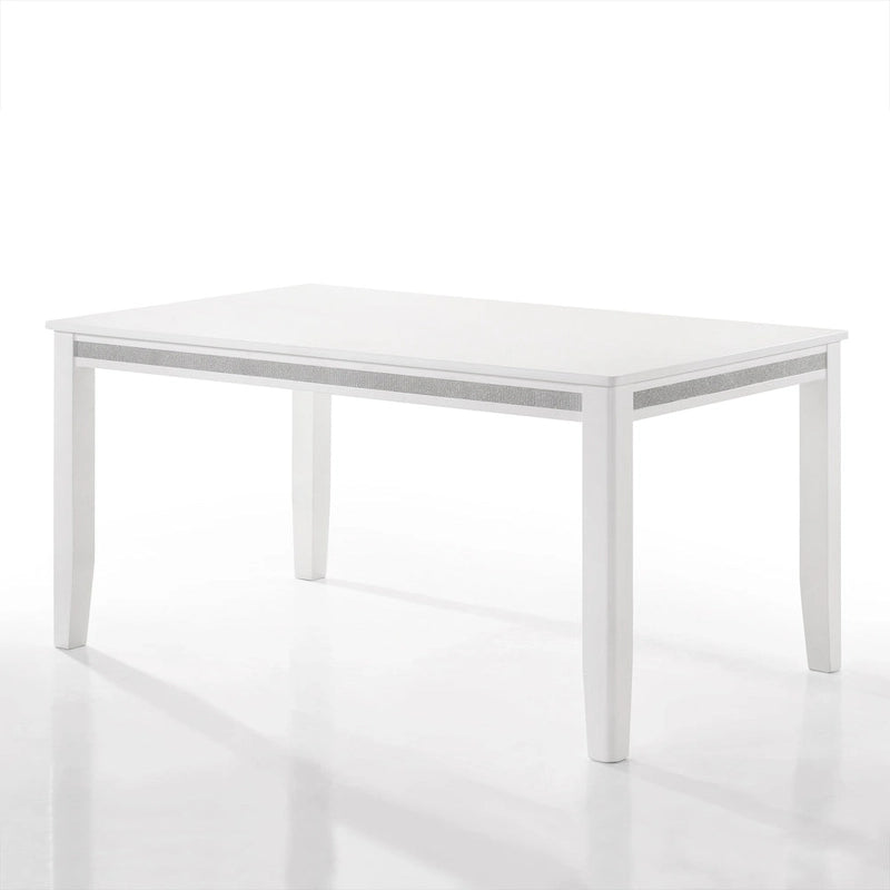 Set da pranzo rettangolare bianco a 7 posti con dettaglio a striscia di diamanti di cristallo (1 tavolo + 6 sedie)