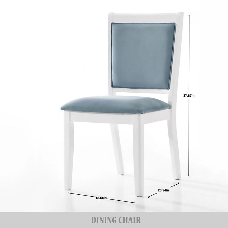 Set da pranzo rettangolare bianco a 7 posti con dettaglio a striscia di diamanti di cristallo (1 tavolo + 6 sedie)
