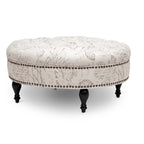 Pouf quadrato trapuntato in lino beige con gambe nere, 1 posto a sedere