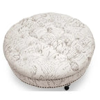 Pouf quadrato trapuntato in lino beige con gambe nere, 1 posto a sedere