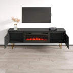 Mobile TV con caminetto elettrico moderno bianco e nero, adatto a TV fino a 80"