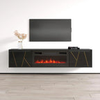Mobile TV con caminetto elettrico moderno bianco e nero, adatto a TV fino a 80"