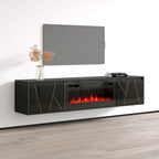 Mobile TV con caminetto elettrico moderno bianco e nero, adatto a TV fino a 80"