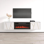 Mobile TV con caminetto elettrico moderno bianco e nero, adatto a TV fino a 80"