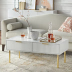 Tavolino da salotto con 2 cassetti, Bianco/Nero, Stile Mid-Century, Montaggio da 1 persona