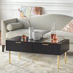 Tavolino da salotto con 2 cassetti, Bianco/Nero, Stile Mid-Century, Montaggio da 1 persona