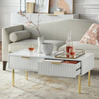 Tavolino da salotto con 2 cassetti, Bianco/Nero, Stile Mid-Century, Montaggio da 1 persona