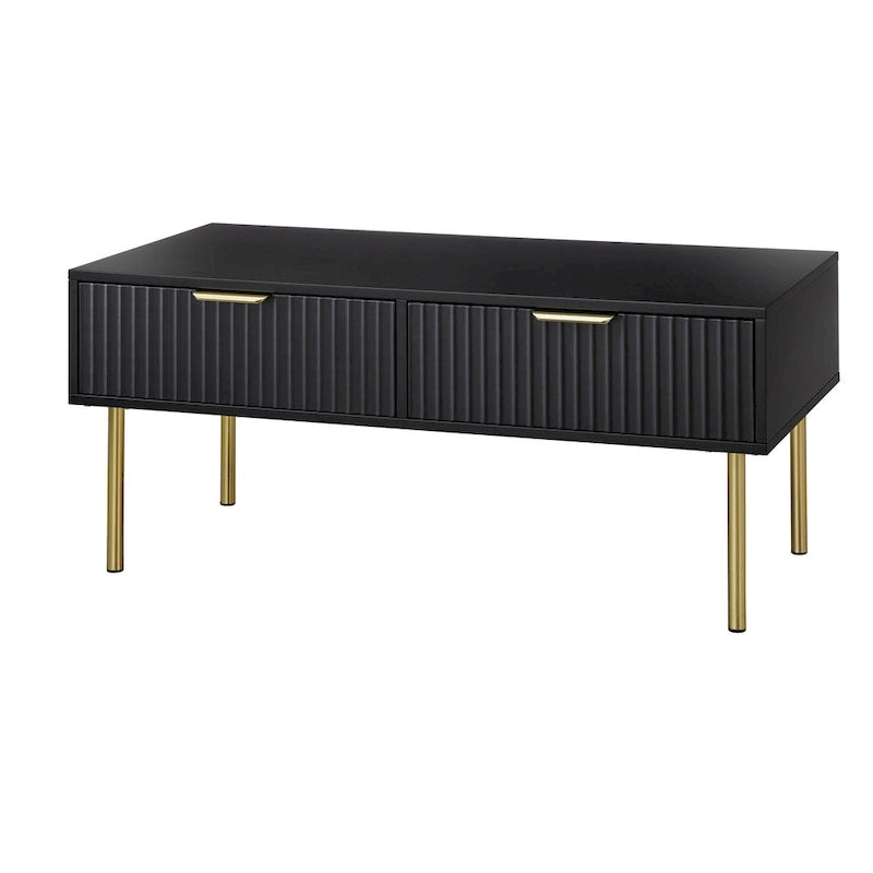 Tavolino da salotto con 2 cassetti, Bianco/Nero, Stile Mid-Century, Montaggio da 1 persona