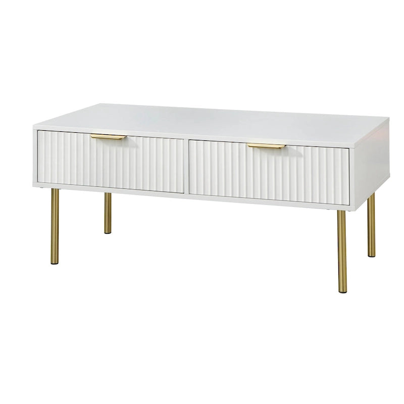 Tavolino da salotto con 2 cassetti, Bianco/Nero, Stile Mid-Century, Montaggio da 1 persona