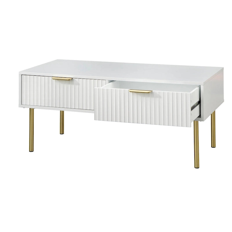 Tavolino da salotto con 2 cassetti, Bianco/Nero, Stile Mid-Century, Montaggio da 1 persona