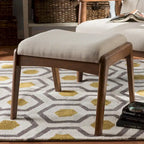 Pouf imbottito grigio/beige in stile Mid-Century, gambe in noce, 1 persona
