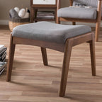 Pouf imbottito grigio/beige in stile Mid-Century, gambe in noce, 1 persona