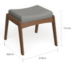 Pouf imbottito grigio/beige in stile Mid-Century, gambe in noce, 1 persona