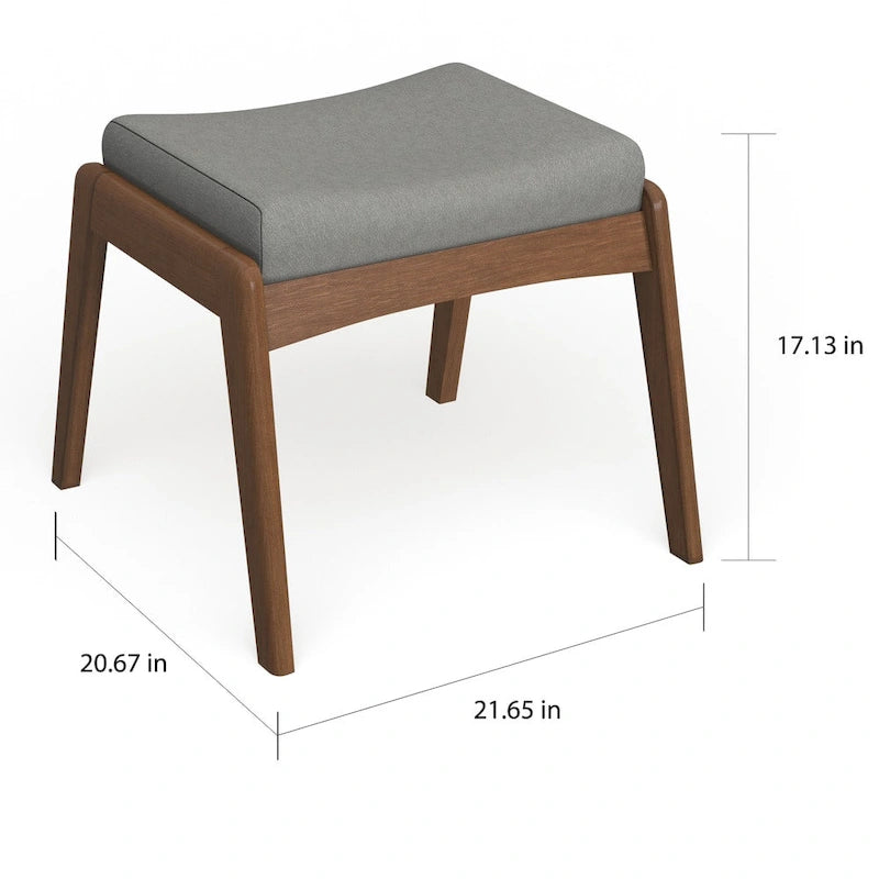 Pouf imbottito grigio/beige in stile Mid-Century, gambe in noce, 1 persona