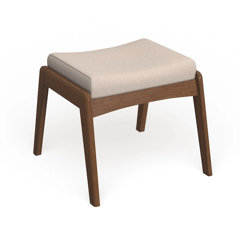 Pouf imbottito grigio/beige in stile Mid-Century, gambe in noce, 1 persona
