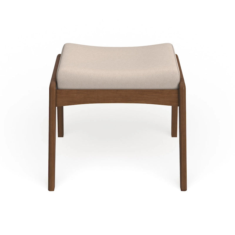 Pouf imbottito grigio/beige in stile Mid-Century, gambe in noce, 1 persona