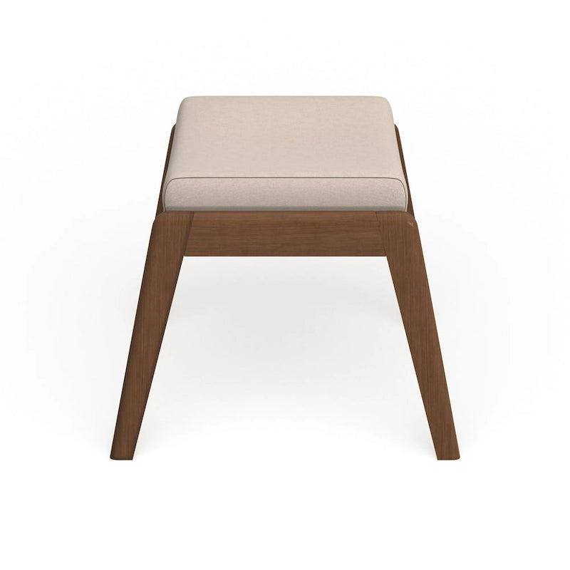 Pouf imbottito grigio/beige in stile Mid-Century, gambe in noce, 1 persona