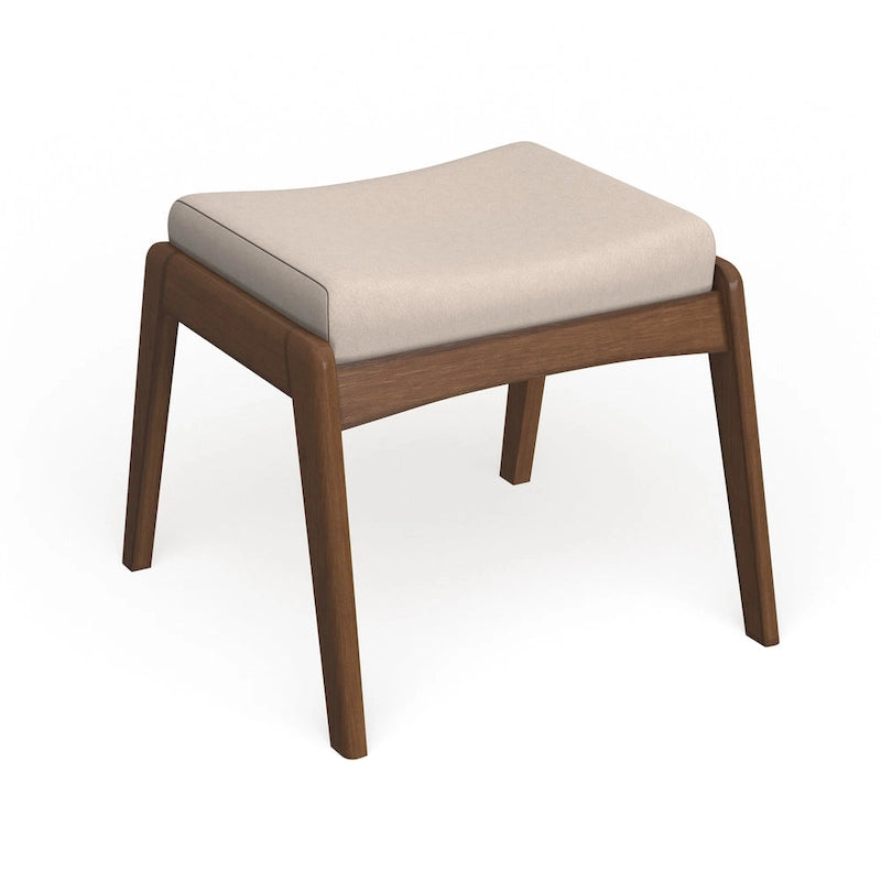 Pouf imbottito grigio/beige in stile Mid-Century, gambe in noce, 1 persona