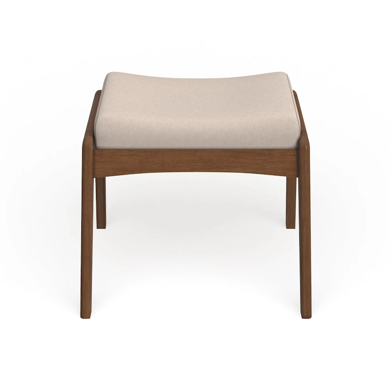 Pouf imbottito grigio/beige in stile Mid-Century, gambe in noce, 1 persona