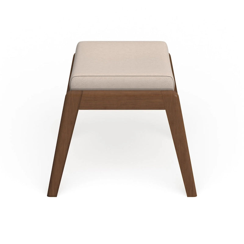 Pouf imbottito grigio/beige in stile Mid-Century, gambe in noce, 1 persona