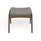 Pouf imbottito grigio/beige in stile Mid-Century, gambe in noce, 1 persona
