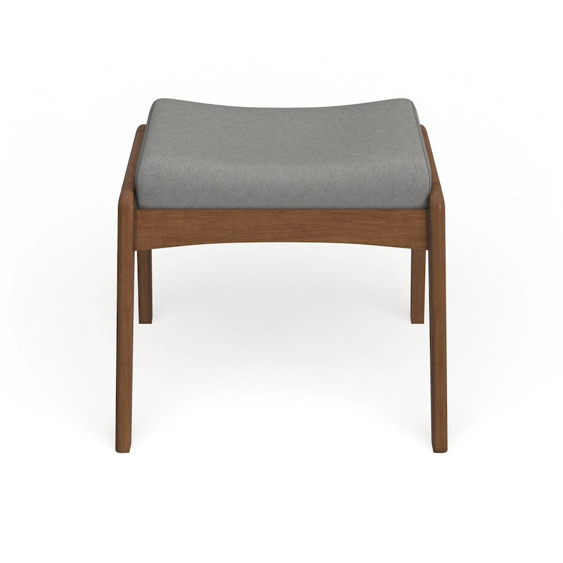 Pouf imbottito grigio/beige in stile Mid-Century, gambe in noce, 1 persona
