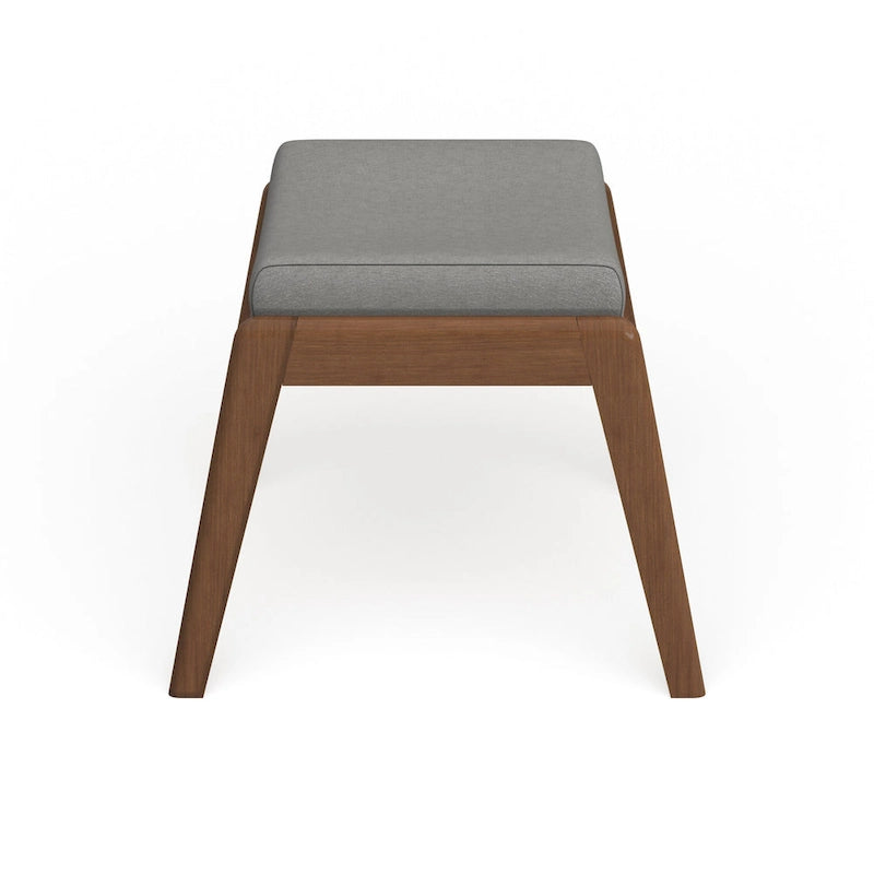 Pouf imbottito grigio/beige in stile Mid-Century, gambe in noce, 1 persona