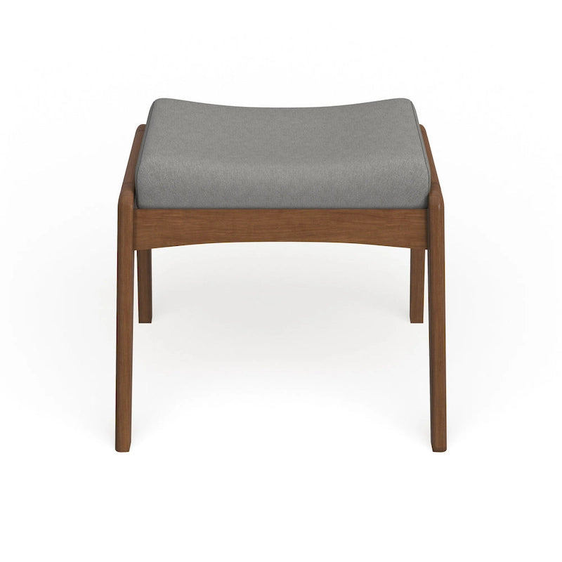 Pouf imbottito grigio/beige in stile Mid-Century, gambe in noce, 1 persona