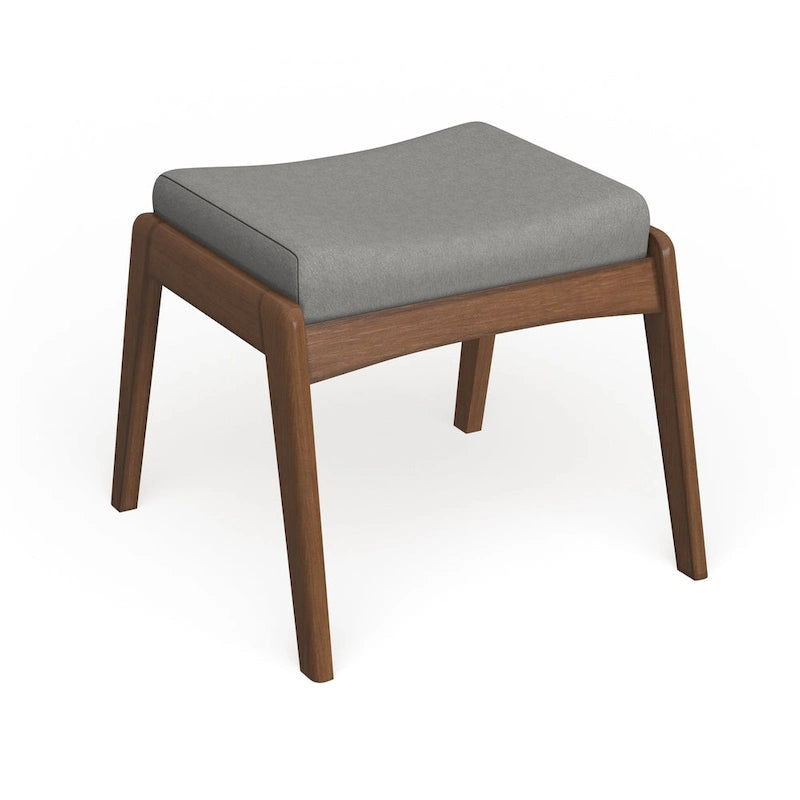 Pouf imbottito grigio/beige in stile Mid-Century, gambe in noce, 1 persona