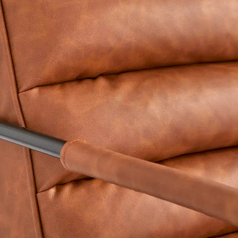 Poltrona d'accento Mid-Century a coste in similpelle – Marrone scuro / Grigio / Cammello, 1 posto