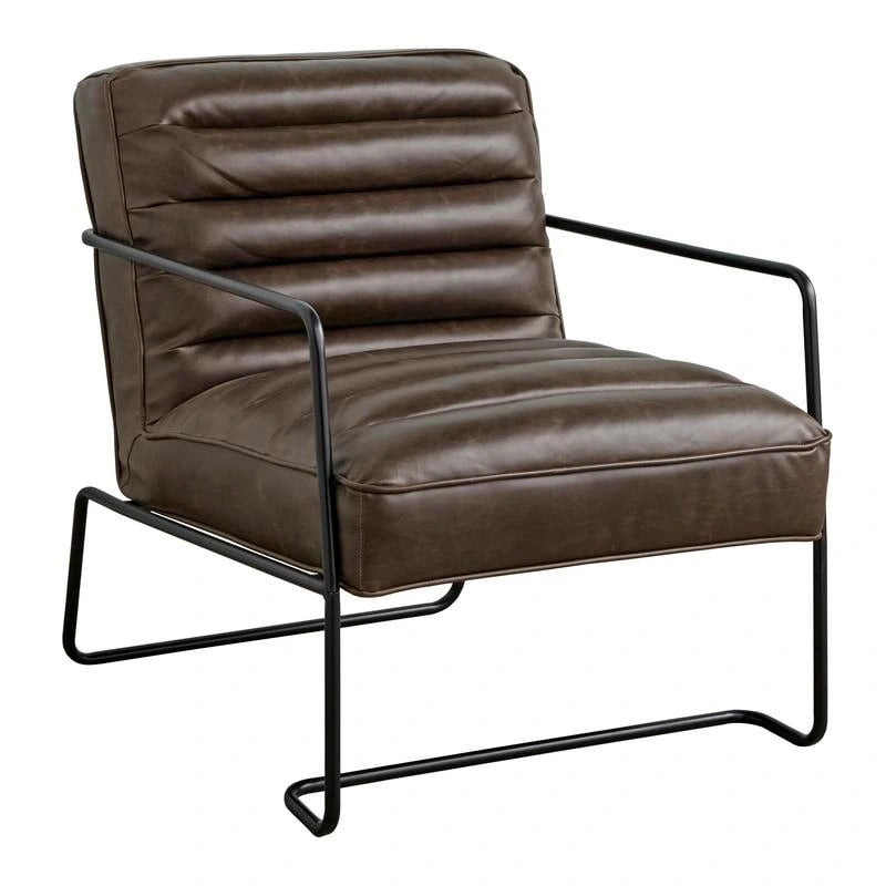Poltrona d'accento Mid-Century a coste in similpelle – Marrone scuro / Grigio / Cammello, 1 posto