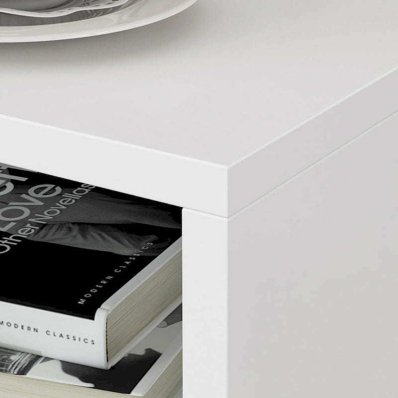 Comodino moderno bianco/nero, 1 cassetto + ripiano aperto, singolo