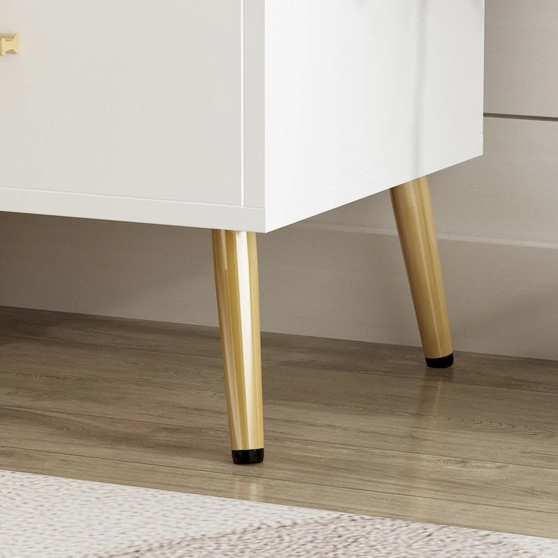 Comodino moderno bianco/nero, 1 cassetto + ripiano aperto, singolo