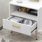 Comodino moderno bianco/nero, 1 cassetto + ripiano aperto, singolo