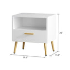Comodino moderno bianco/nero, 1 cassetto + ripiano aperto, singolo