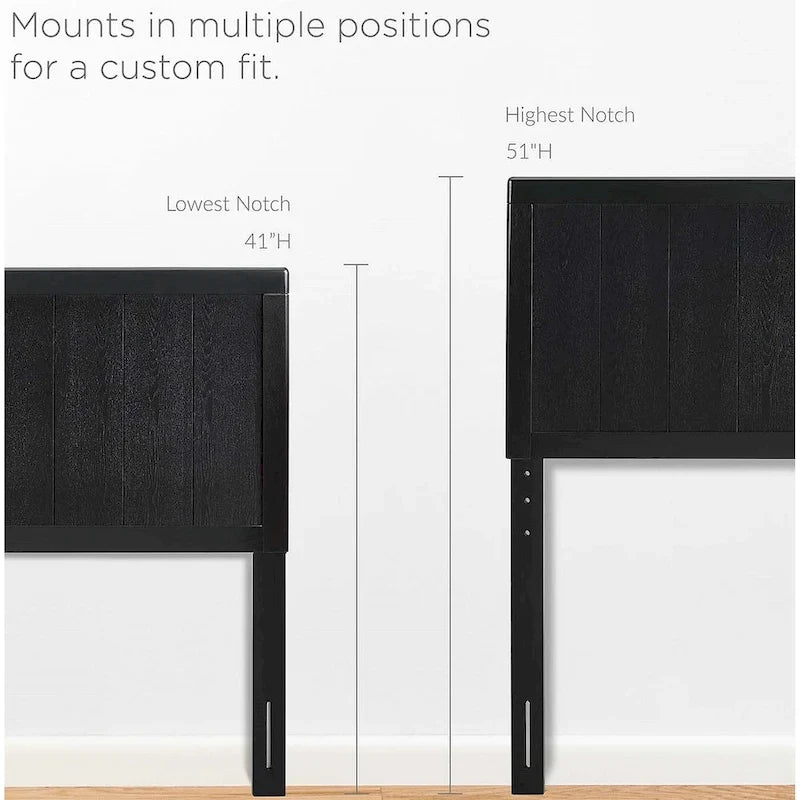 Testiera King Size in legno nero, regolabile in altezza, 1 persona