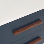 Comodino a 2 cassetti Off-White / Blu scuro e Grigio, Singolo
