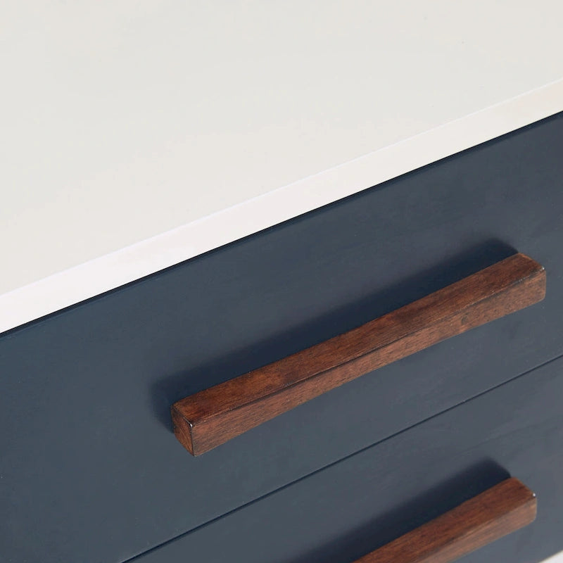 Comodino a 2 cassetti Off-White / Blu scuro e Grigio, Singolo