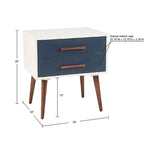 Comodino a 2 cassetti Off-White / Blu scuro e Grigio, Singolo