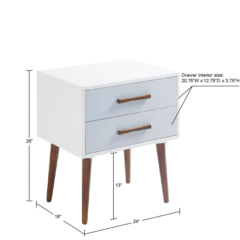Comodino a 2 cassetti Off-White / Blu scuro e Grigio, Singolo
