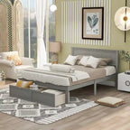 Letto a piattaforma grande grigio/bianco con 2 cassetti portaoggetti, per 1-2 persone
