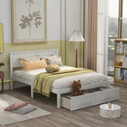 Letto a piattaforma grande grigio/bianco con 2 cassetti portaoggetti, per 1-2 persone